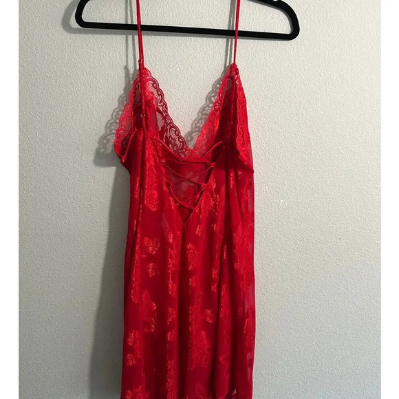Vintage VTG Frederick’s of Hollywood Lingerie Red Rose Nightgown Chemise Robe - Picture 2 of 10